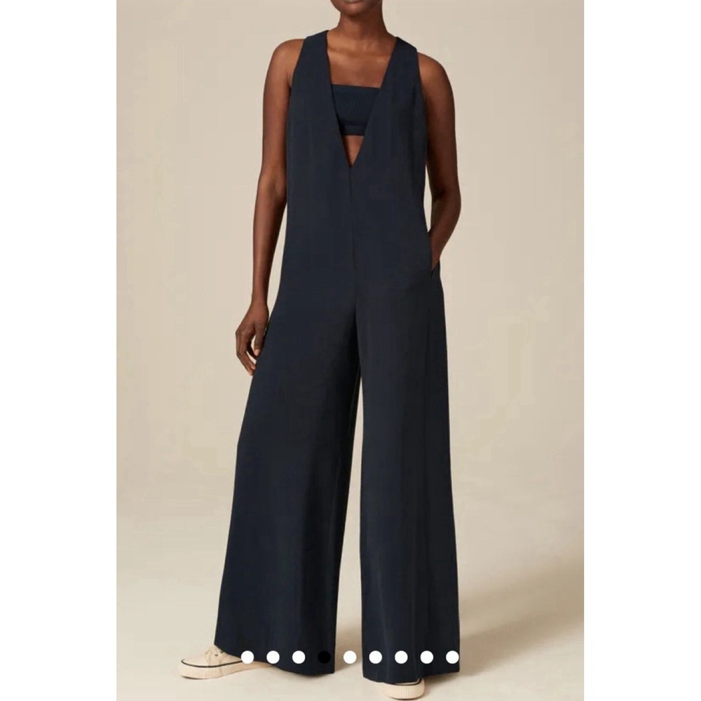 ME + EM Wide Leg Jumpsuit US 10 Dark Navy Blue Sleeveless Deep V Neck